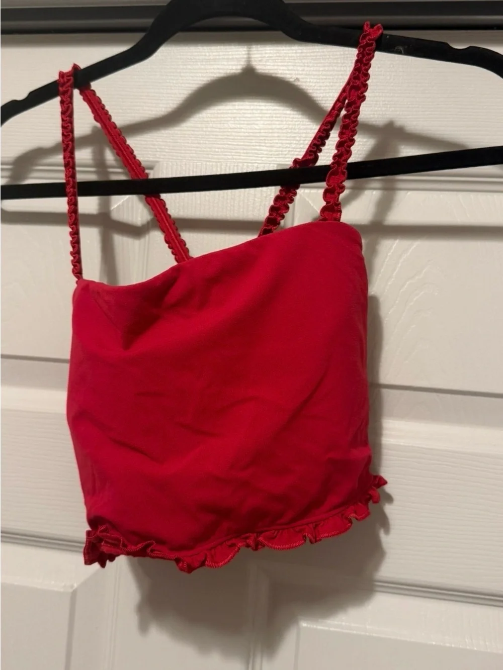 lululemon athletica Red Cropped Tank with Frill Trim